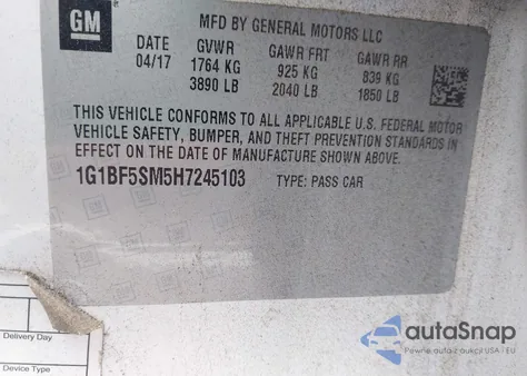 2017 Chevrolet Cruze Premier Auto из США, поврежденный, VIN 1G1BF5SM5H7245103